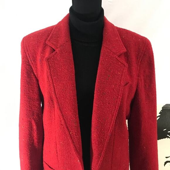 LIZ CLAIBORNE🎄VINTAGE 80s Red Long Blazer multicolor flecks and Shoulder Pads 10 - Picture 8 of 15